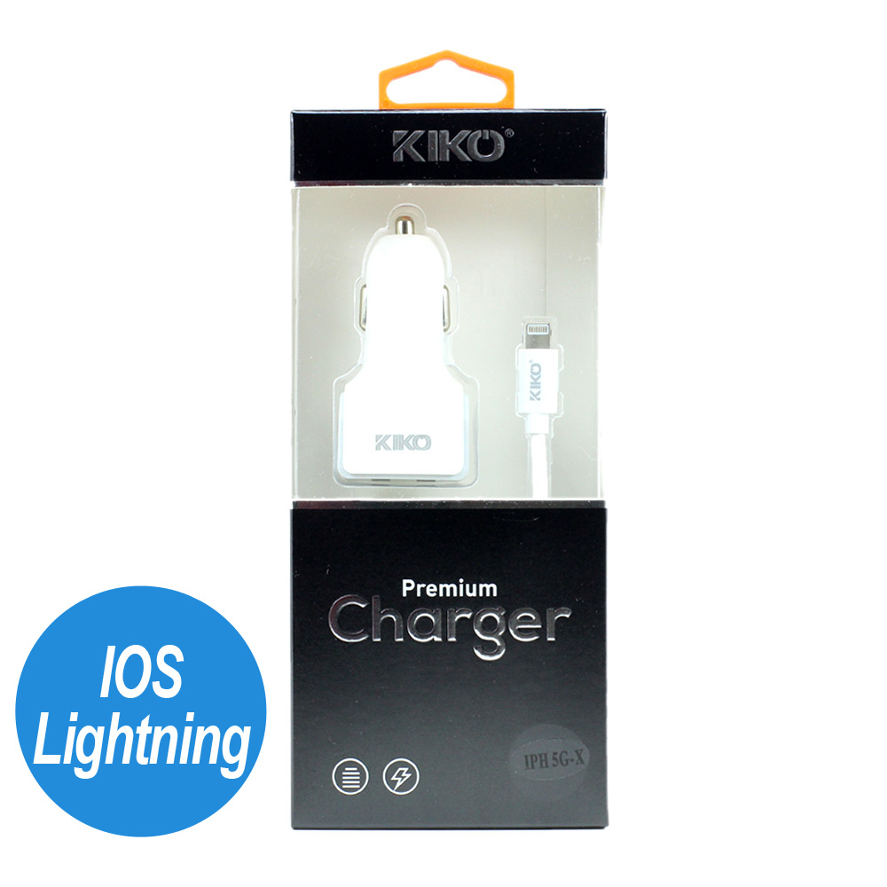 IOS Lightning iPHONE Dual Port Premium Car Charger 2 in 1 - 2.1A (Car - White)